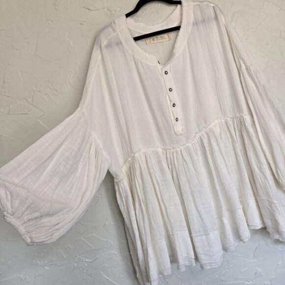 Free People Oversized Half Button Keeping It Cool Tunic Top, L - Picture 3 of 11